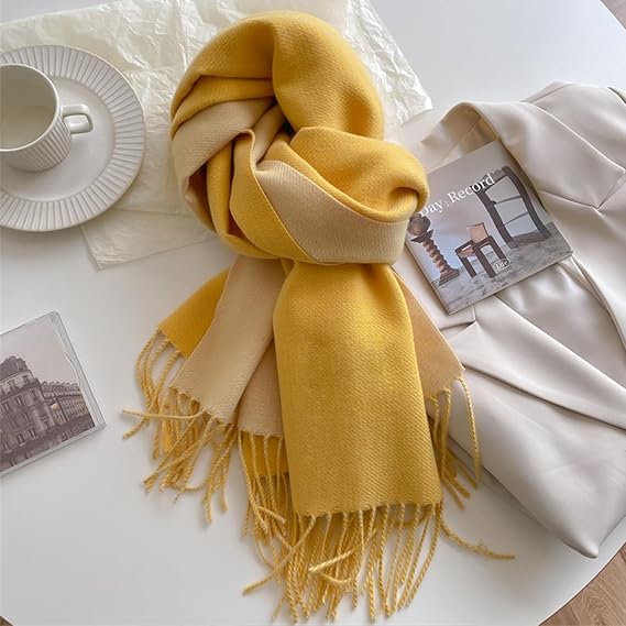 Bufanda Larga para Mujer con Flecos Amarilla XXL