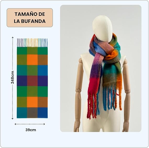 Bufanda de Mujer para Invierno Cuadros Colores