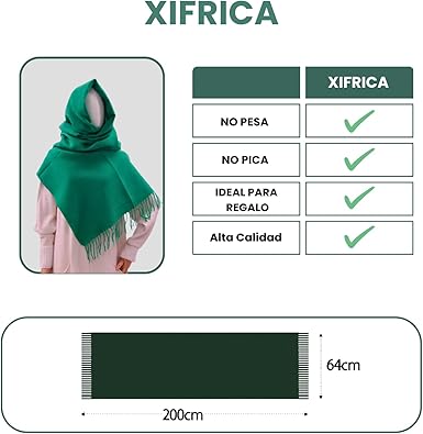 Bufanda Larga para Mujer con Flecos Verde Suave