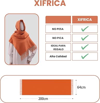 Bufanda Larga para Mujer con Flecos Naranja