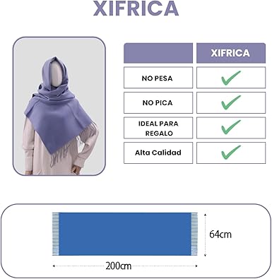 Bufanda Larga para Mujer con Flecos Azul-Gris