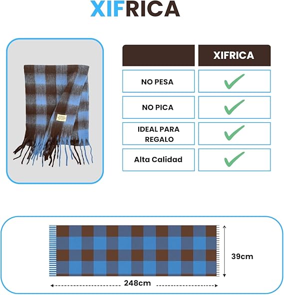 Bufanda de Mujer para Invierno Cuadros Azul-Marrón