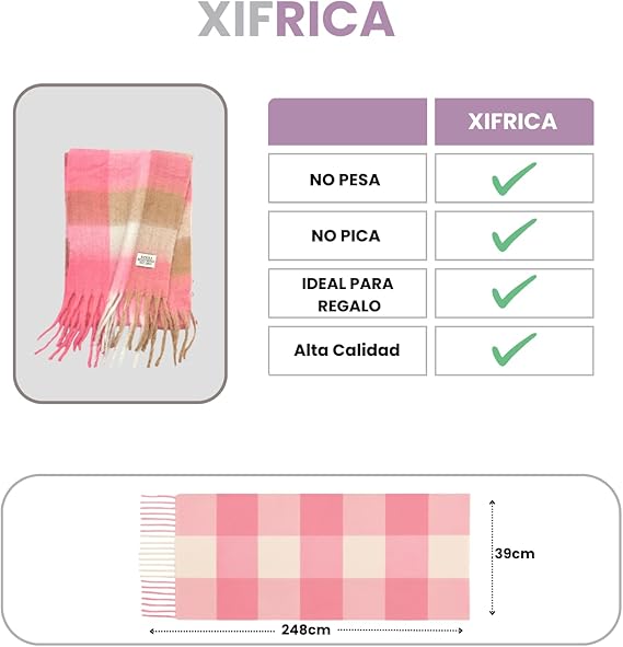 Bufanda de Mujer para Invierno Cuadros Rosa- Blanco