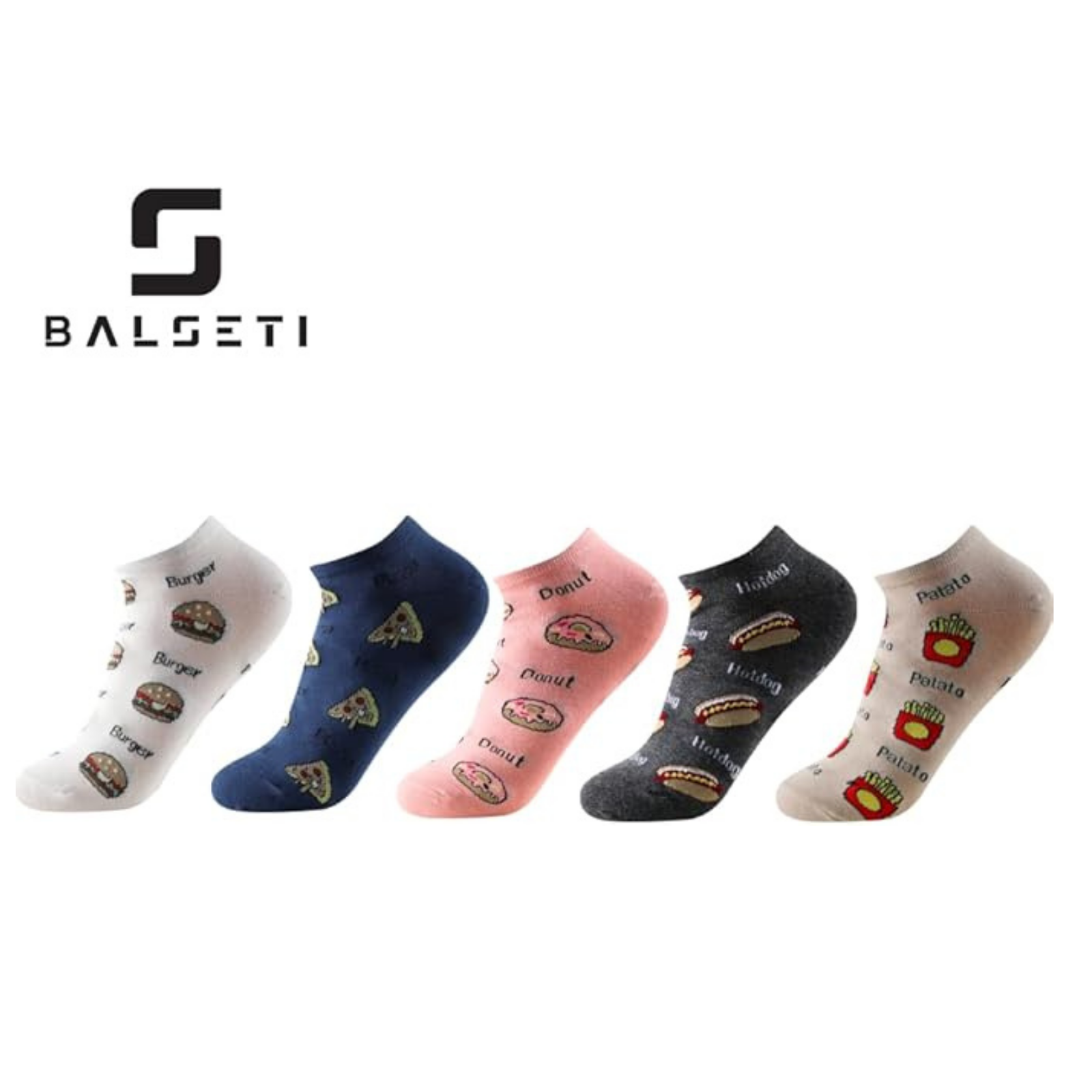Calcetines tobilleros coloridos con dibujos de comida