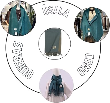 Bufanda Larga para Mujer con Flecos Aquamarina