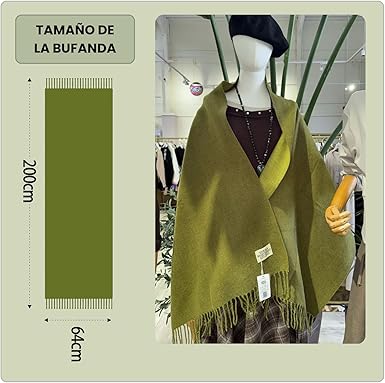 Bufanda Larga para Mujer con Flecos Verde Oliva