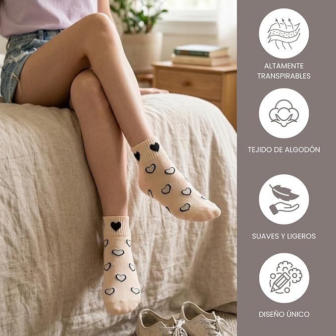 Calcetines tobilleros con rayas y dibujos divertidos
