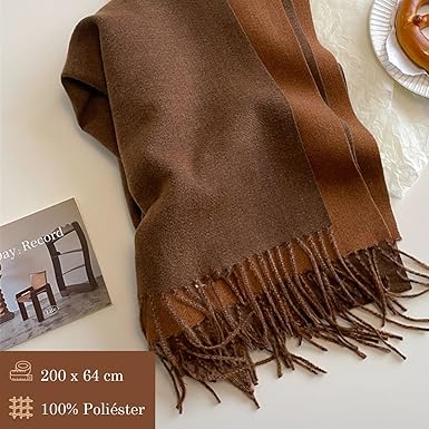 Bufanda Larga para Mujer con Flecos Marrón Oscuro