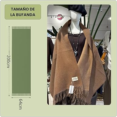 Bufanda Larga para Mujer con Flecos Verde
