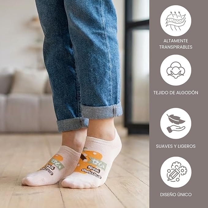 Calcetines tobilleros coloridos con dibujos divertidos