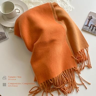 Bufanda Larga para Mujer con Flecos Naranja