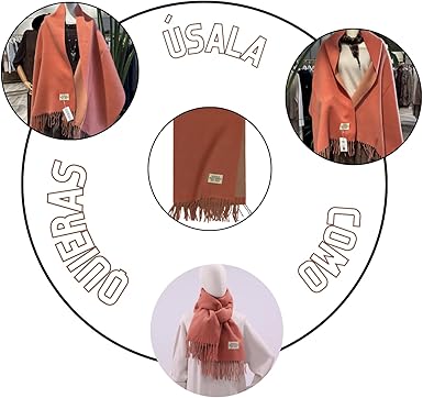 Bufanda Larga para Mujer con Flecos Teja