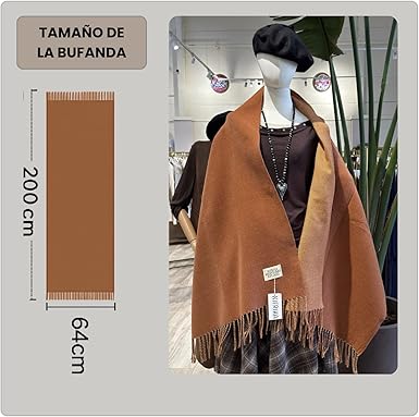 Bufanda Larga para Mujer con Flecos Marrón Fuerte