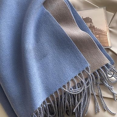 Bufanda Larga para Mujer con Flecos Azul-Gris