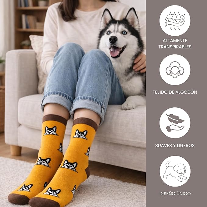 Pack de 6 Calcetines con Perros para Mujer – Cómodos y Divertidos