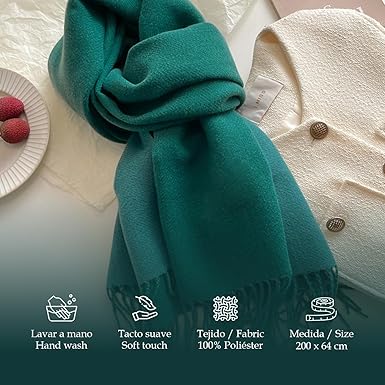 Bufanda Larga para Mujer con Flecos Aquamarina