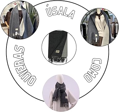 Bufanda Larga para Mujer con Flecos Gris-Beige