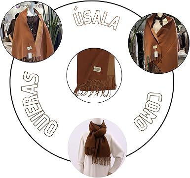 Bufanda Larga para Mujer con Flecos Marrón Claro