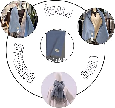 Bufanda Larga para Mujer con Flecos Beige-Azul