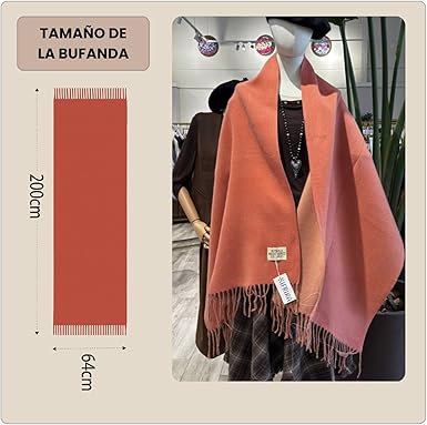Bufanda Larga para Mujer con Flecos Teja