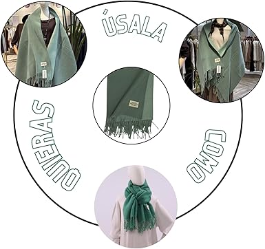 Bufanda Larga para Mujer con Flecos Verde Suave