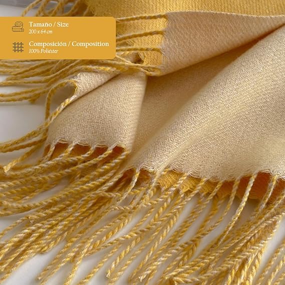 Bufanda Larga para Mujer con Flecos Amarilla XXL