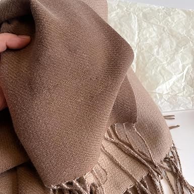 Bufanda Larga para Mujer con Flecos Marrón Claro