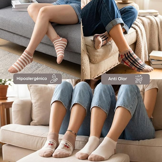 Calcetines tobilleros a rayas con estampado de ositos