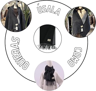 Bufanda Larga para Mujer con Flecos Negro