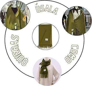 Bufanda Larga para Mujer con Flecos Verde Oliva