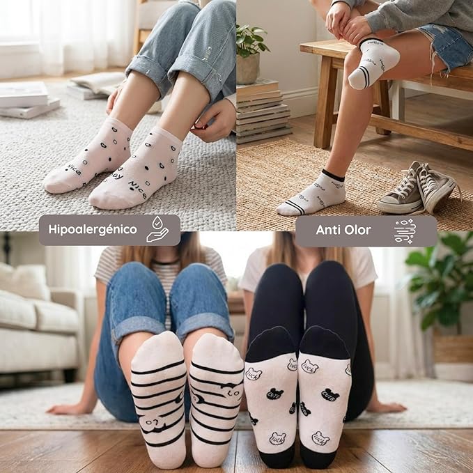 Calcetines tobilleros con estampados divertidos y rayas