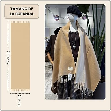 Bufanda Larga para Mujer con Flecos Beige Claro