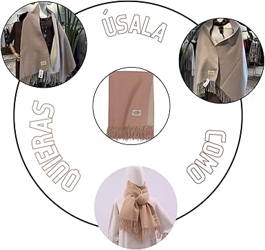 Bufanda Larga para Mujer con Flecos Marrón-Beige