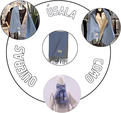 Bufanda Larga para Mujer con Flecos Azul-Gris