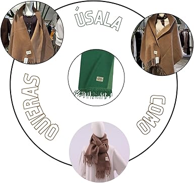 Bufanda Larga para Mujer con Flecos Verde