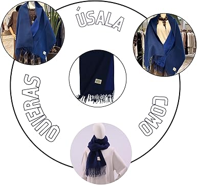 Bufanda Larga para Mujer con Flecos Azul Marino