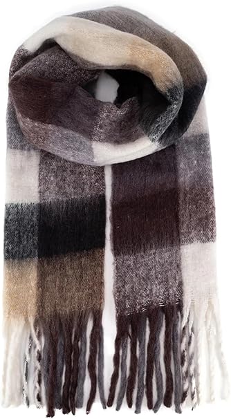 Bufanda de Mujer para Invierno Cuadros Gris-Blanco