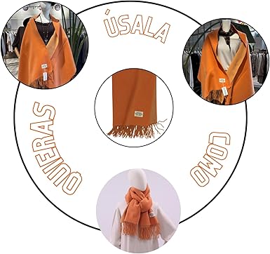Bufanda Larga para Mujer con Flecos Naranja