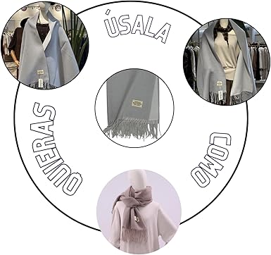 Bufanda Larga para Mujer con Flecos Gris Claro