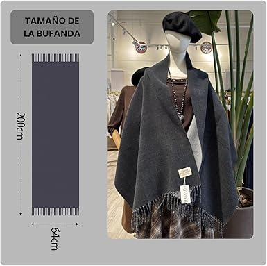 Bufanda Larga para Mujer con Flecos Negro