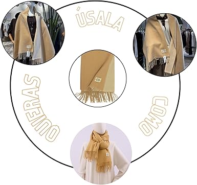 Bufanda Larga para Mujer con Flecos Beige Claro