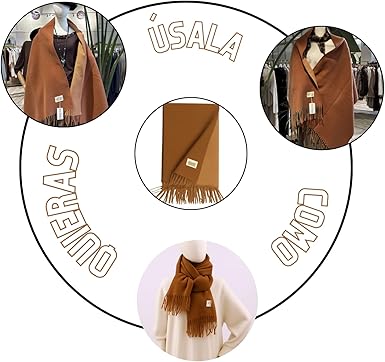 Bufanda Larga para Mujer con Flecos Marrón Fuerte