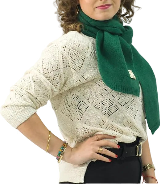 Bufanda Corta de Punto Suave Verde Oscuro