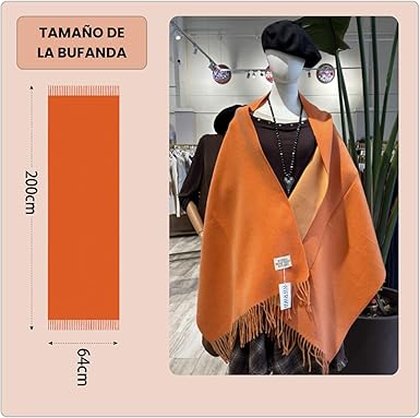 Bufanda Larga para Mujer con Flecos Naranja