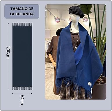 Bufanda Larga para Mujer con Flecos Azul Marino