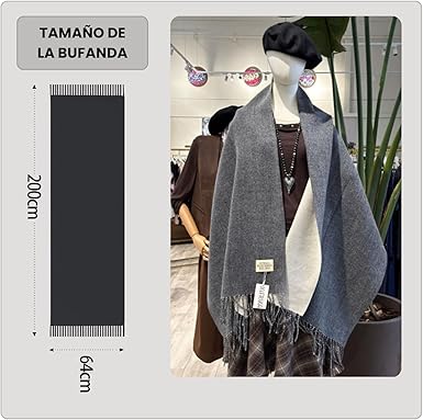 Bufanda Larga para Mujer con Flecos Gris-Beige