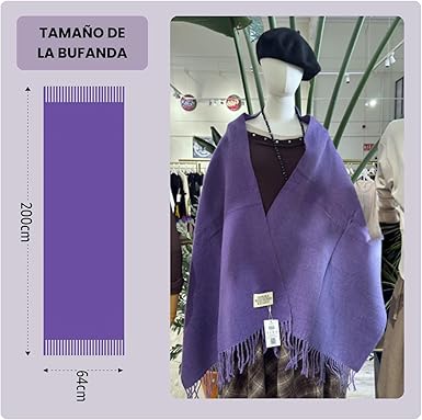 Bufanda Larga para Mujer con Flecos Morada