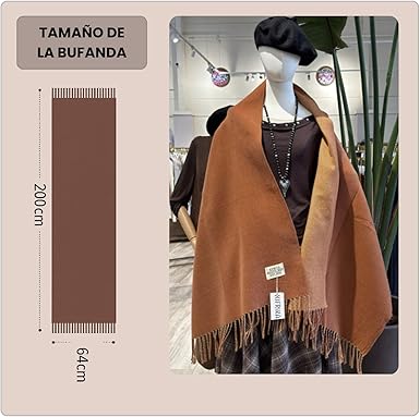 Bufanda Larga para Mujer con Flecos Marrón Claro