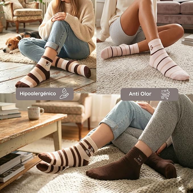 Calcetines tobilleros Mujer y Niña – Estampados color marrón
