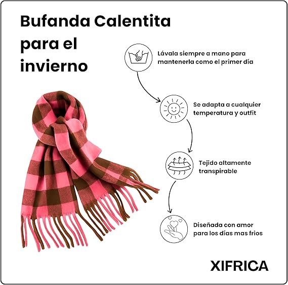 Bufanda de Mujer para Invierno Cuadros Rosa-Marrón